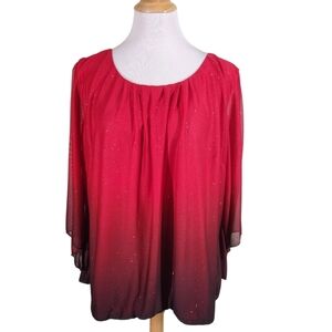 Sara Michelle Blouse Red Ombre Glitter, Sz  3X